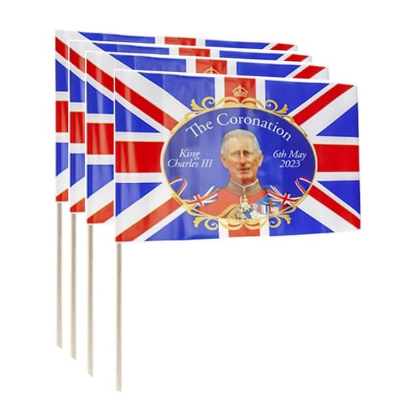 PMS International Coronation Waving Flag (Pack of 4) Blue/Red One Size