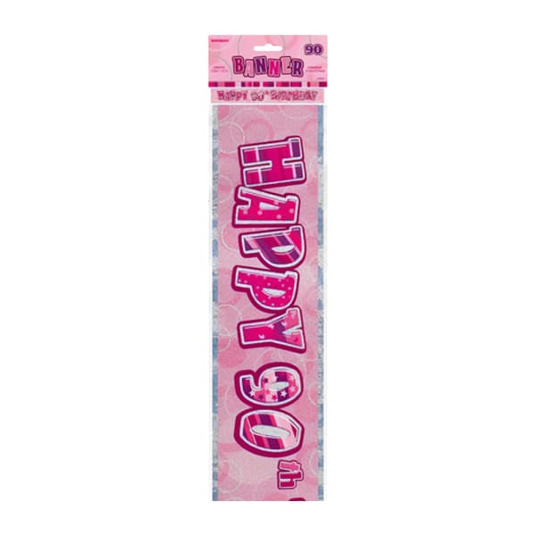 Unique Party Foil 90th Banner Glitz Pink One Size