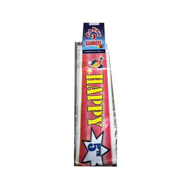 Text 5th Birthday Banner Pink/Yellow/Blue One Size