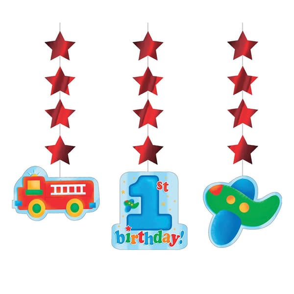 Creative Party Cut Out 1st Birthday Hanging Decoration (Pack of 3) Red/Blue/Green One Size