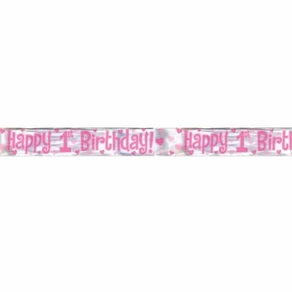 Amscan Hearts 1st Birthday Banner Pink/Silver 3.65m