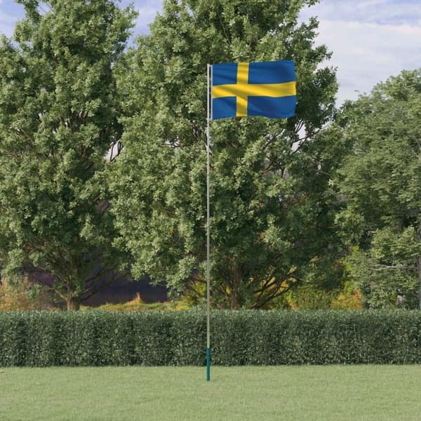 vidaXL Sverige flag og flagstang 5,55 m aluminium