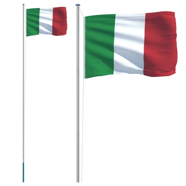 Italien flag og flagstang 6,23 m aluminium