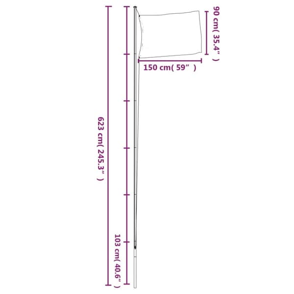 USA flag og flagstang 6,23 m aluminium