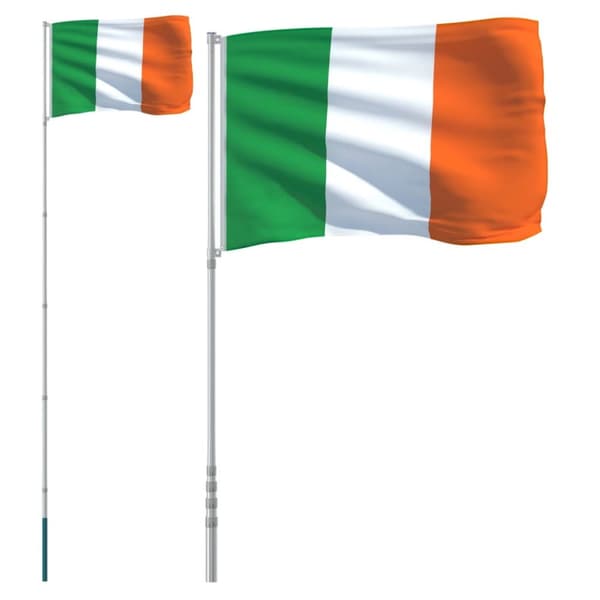 Irland flag og flagstang 5,55 m aluminium