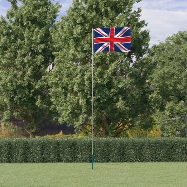 Storbritannien flag og flagstang 5,55 m aluminium