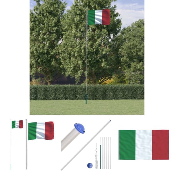 The Living Store Italien flag og flagstang 6,23 m aluminium - Flag & vimpler