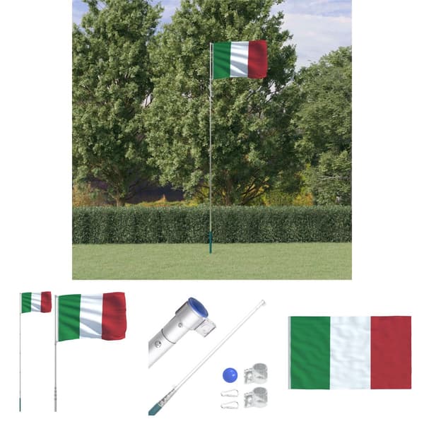 The Living Store Italiens flagga och flaggstång 5,55 m aluminium - Flaggor & vindstrutar