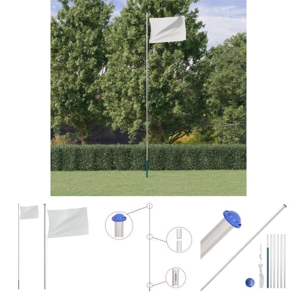 The Living Store sektionsinddelt flagstang 6,23 m aluminium sølvfarvet -  Flag & vimpler