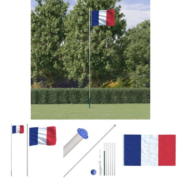 The Living Store Frankrig flag og flagstang 6,23 m aluminium - Flag & vimpler