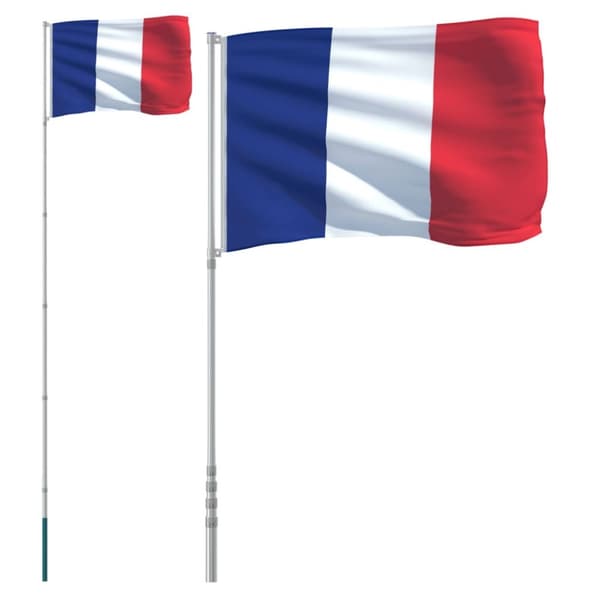 The Living Store Frankrig flag og flagstang 5,55 m aluminium - Flag & vimpler