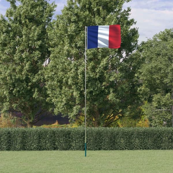 The Living Store Frankrig flag og flagstang 5,55 m aluminium - Flag & vimpler
