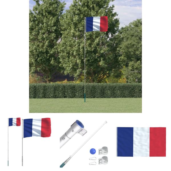 The Living Store Frankrig flag og flagstang 5,55 m aluminium - Flag & vimpler