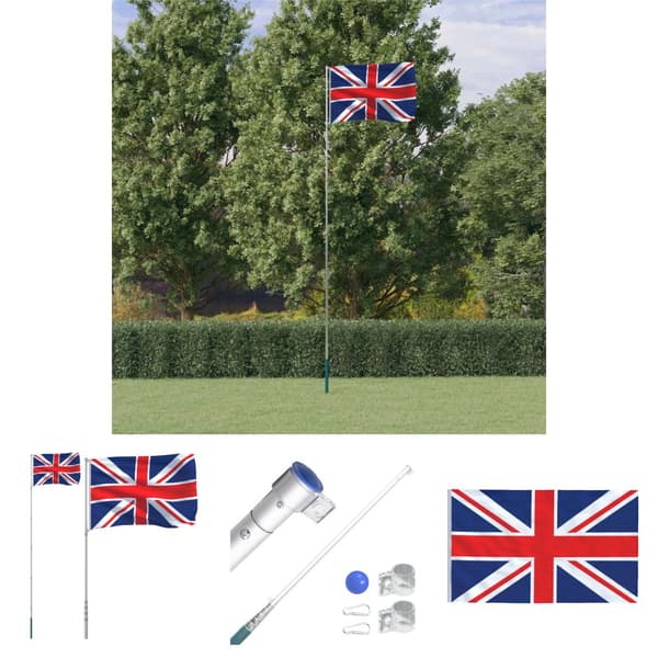 The Living Store Storbritannien flag og flagstang 5,55 m aluminium -  Flag & vimpler
