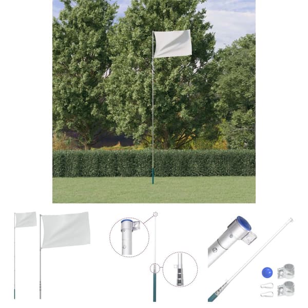 The Living Store teleskopflagstang 5,5 m aluminium sølvfarvet -  Flag & vimpler