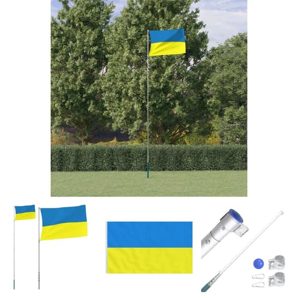 The Living Store Ukraine flag og flagstang 5,55 m aluminium -  Flag & vimpler