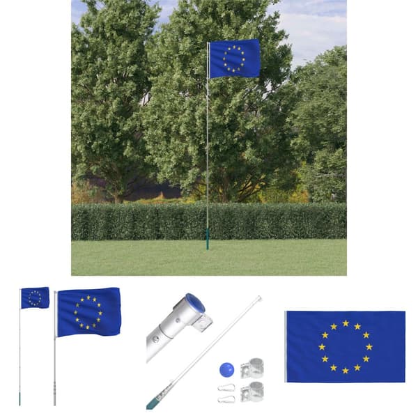 The Living Store Europaflag og flagstang 5,55 m aluminium - Flag & vimpler