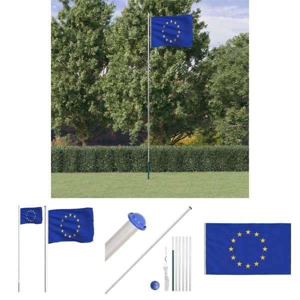 The Living Store Europaflag og flagstang 6,23 m aluminium - Flag & vimpler