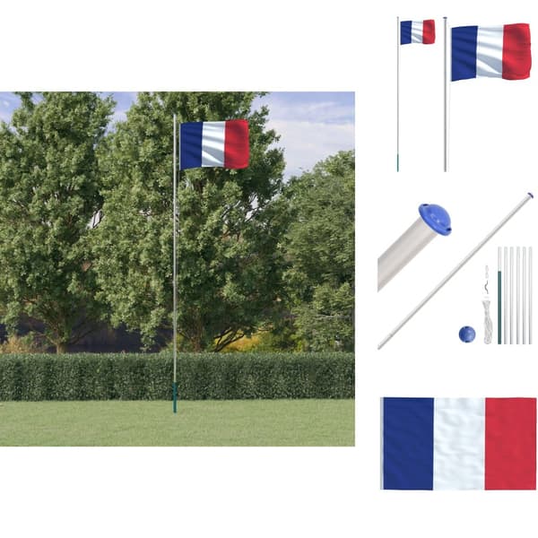 Flag & vimpler - Living Frankrig flag og flagstang 6,23 m aluminium