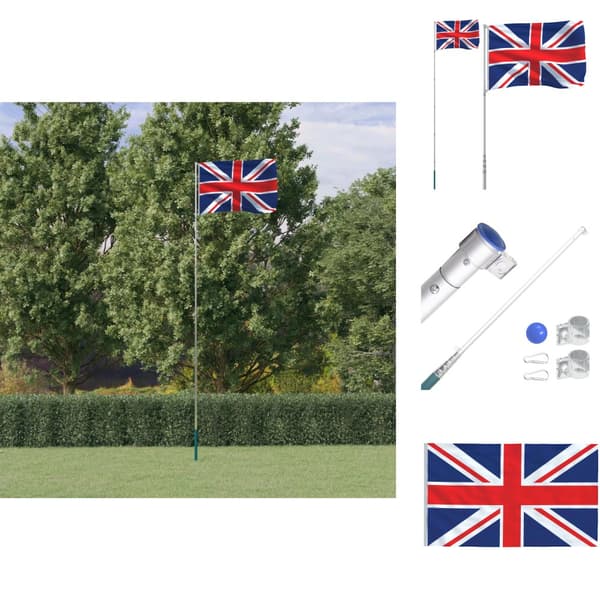 Flag & vimpler - Living Storbritannien flag og flagstang 5,55 m aluminium