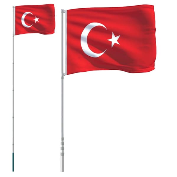 Turkiets flagga och flaggstång 5,55 m aluminium