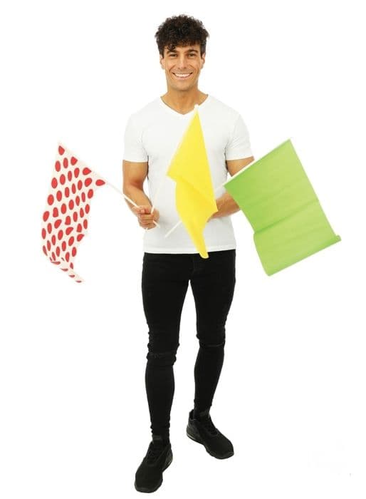 P'TIT Clown re23880 - Set med 3 gula, gröna och vita flaggor med röda prickar