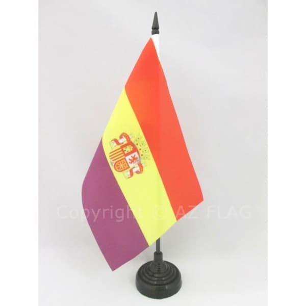 Republikansk spansk bordsflagga med vapen 21x14cm - Republikansk Spanien Hög kvalitet