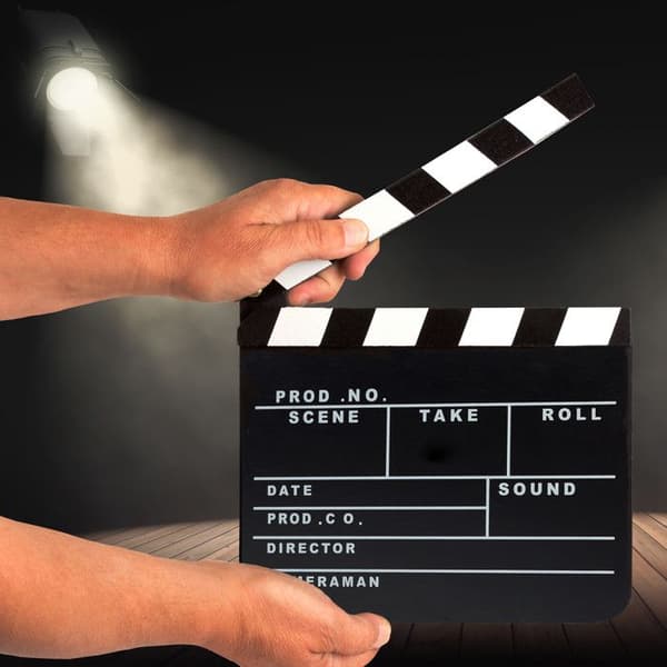 Relaxdays Filmklapper Hollywood filmklapp sceninskription dekoration HxlxP: 26 x 30 x 30 cm, svart