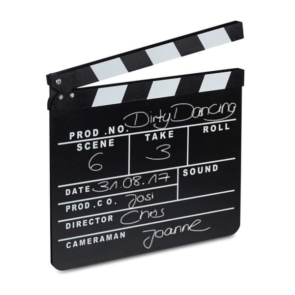 Relaxdays Filmklapper Hollywood filmklapp sceninskription dekoration HxlxP: 26 x 30 x 30 cm, svart