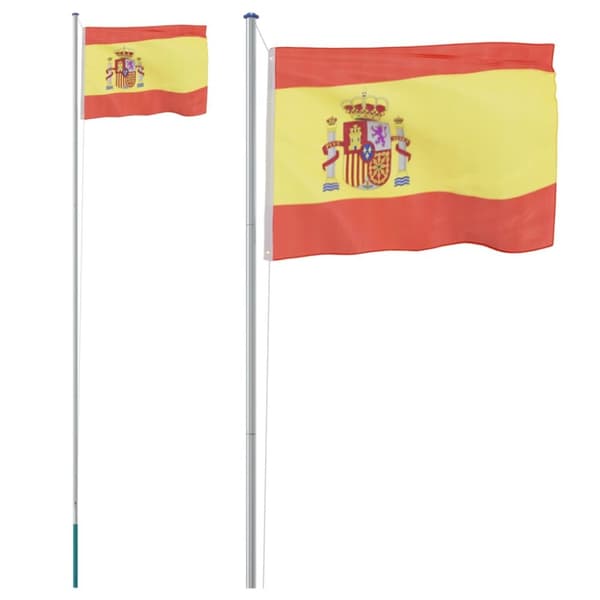 Spaniens flagga och flaggstång 6,23 m aluminium