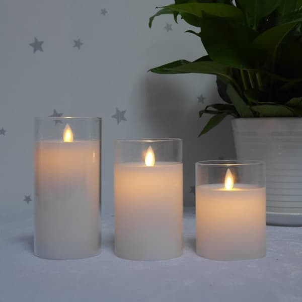 3 stk. LED Blok/Stearinlys - Transparent