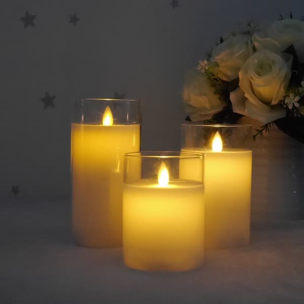 3 stk. LED Blok/Stearinlys - Transparent