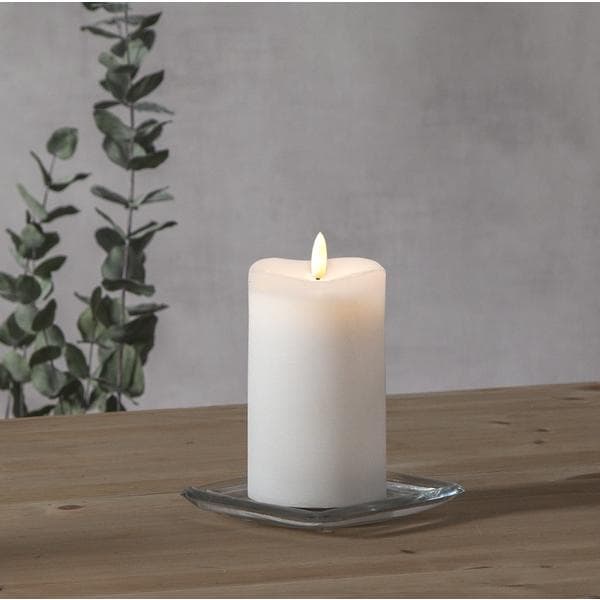 Blockljus Flamme 15 cm LED m timer, vit
