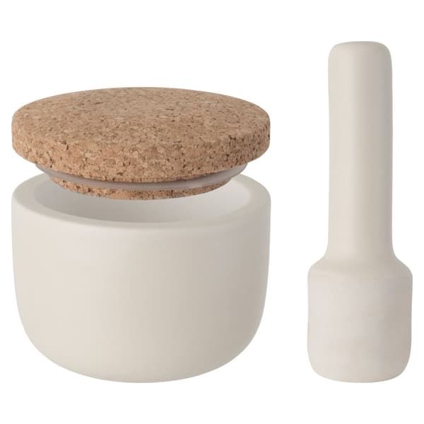 BergHOFF 11 cm Morter & Stder med Lg - Naturligt Slibevrktj med Korklg til at Bevare Aromaer & Smage