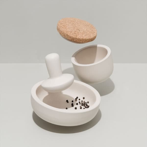 BergHOFF 11 cm Morter & Stder med Lg - Naturligt Slibevrktj med Korklg til at Bevare Aromaer & Smage