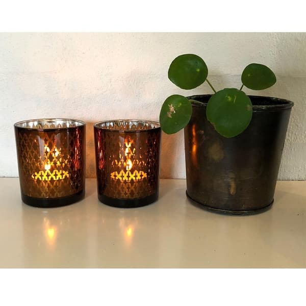 Värmeljushållare i glas (2 st.) Koppar/svart från SIA Home Fashion