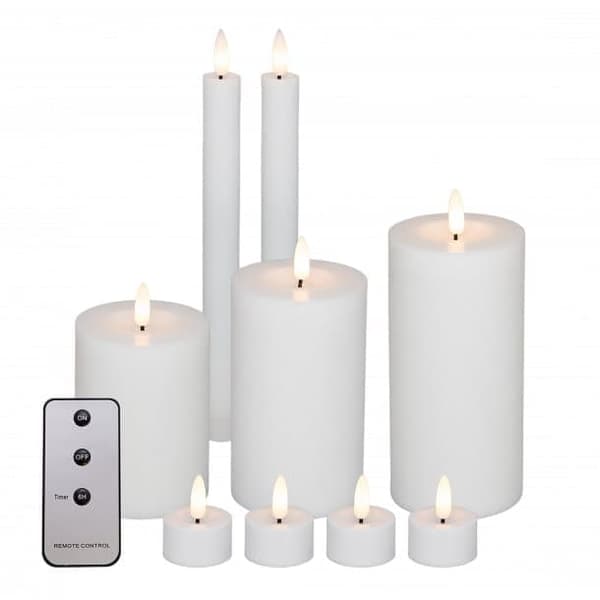 Viihtyisä LED Block kynttilä, Kynttilänjalka ja kynttilä lahjarasia, Aito liekki look, valkoinen, 10 osaa