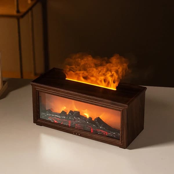 Essentiel olie pejs diffuser, elegant design, livagtig flammeeffekt,EU, HY05Dyb træstruktur