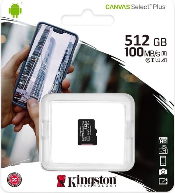 Kingston Technology 512GB micSDXC Canvas Select Plus 100R A1 C10-kort + ADP