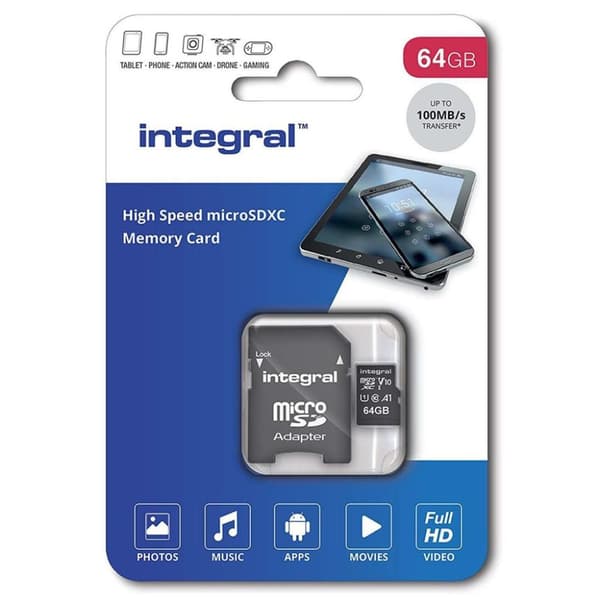 Integral Micro SDXC V10 100mb/s 64gb