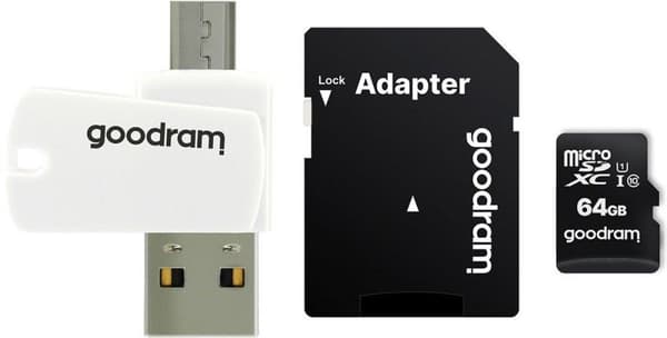 Goodram Alt i én M1A4-0640R12 hukommelseskort 64 GB MicroSDXC Class 10 UHS-I + Kortlæseren