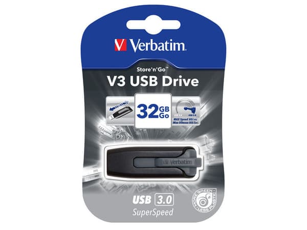 MEMORIE USB VERBATIM StoreNGo 32GB V3 USB 3.0"49173" (TIMBRU VERDE 0.03 LEI) musta, Harmaa
