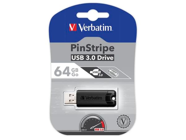 Verbatim 64GB StoreNGo* PinSstripe,USB 3,0, Black Sort