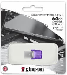 Kingston Technology DataTraveler 64GB microDuo 3C 200MB/s dual USB-A + USB-C Lilla, Rustfritt stål