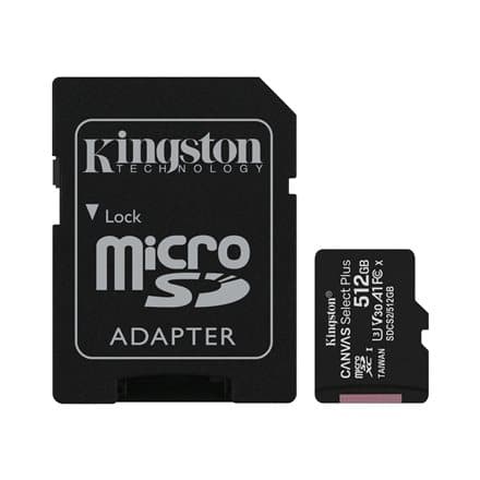 Kingston Technology 512GB micSDXC Canvas Select Plus 100R A1 C10 Card + ADP
