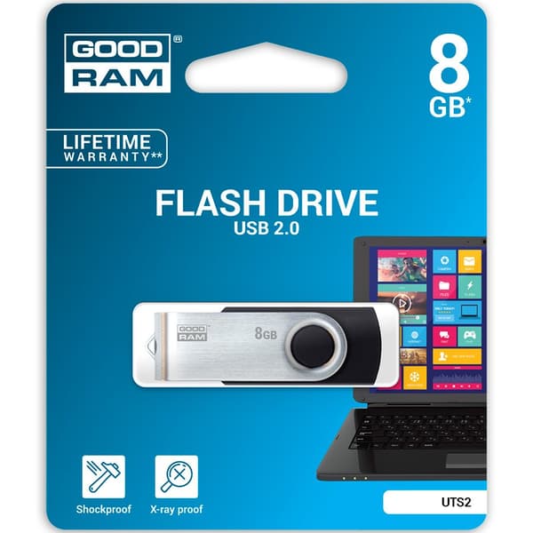 Goodram UTS2 USB flash drive 8 GB USB Type-A 2.0 Black,Silver Sort