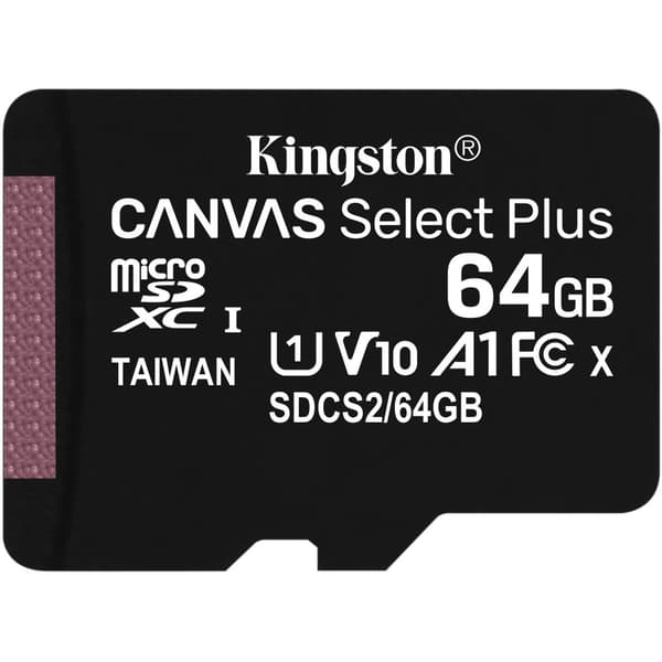 Kingston 64GB micSDXC Canvas Select Plus 100R A1 C10 Single Pack w/o ADP