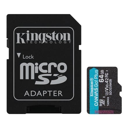 Kingston 64GB microSDXC Canvas Go Plus 170R A2 U3 V30 Card + ADP