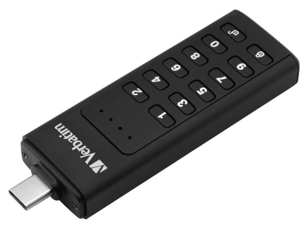 MEMORIE USB KEYPAD VERBATIM 128GB CU ENCRIPTIE AES 256-BIT, USB C "49432" (TIMBRU VERDE 0.03 LEI) Sort