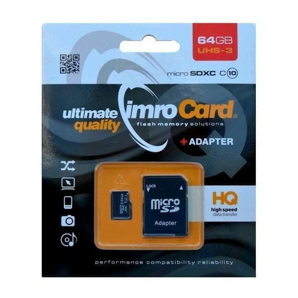 64GB Imro+ adp 10C UHS-3 microSDXC minnekort
